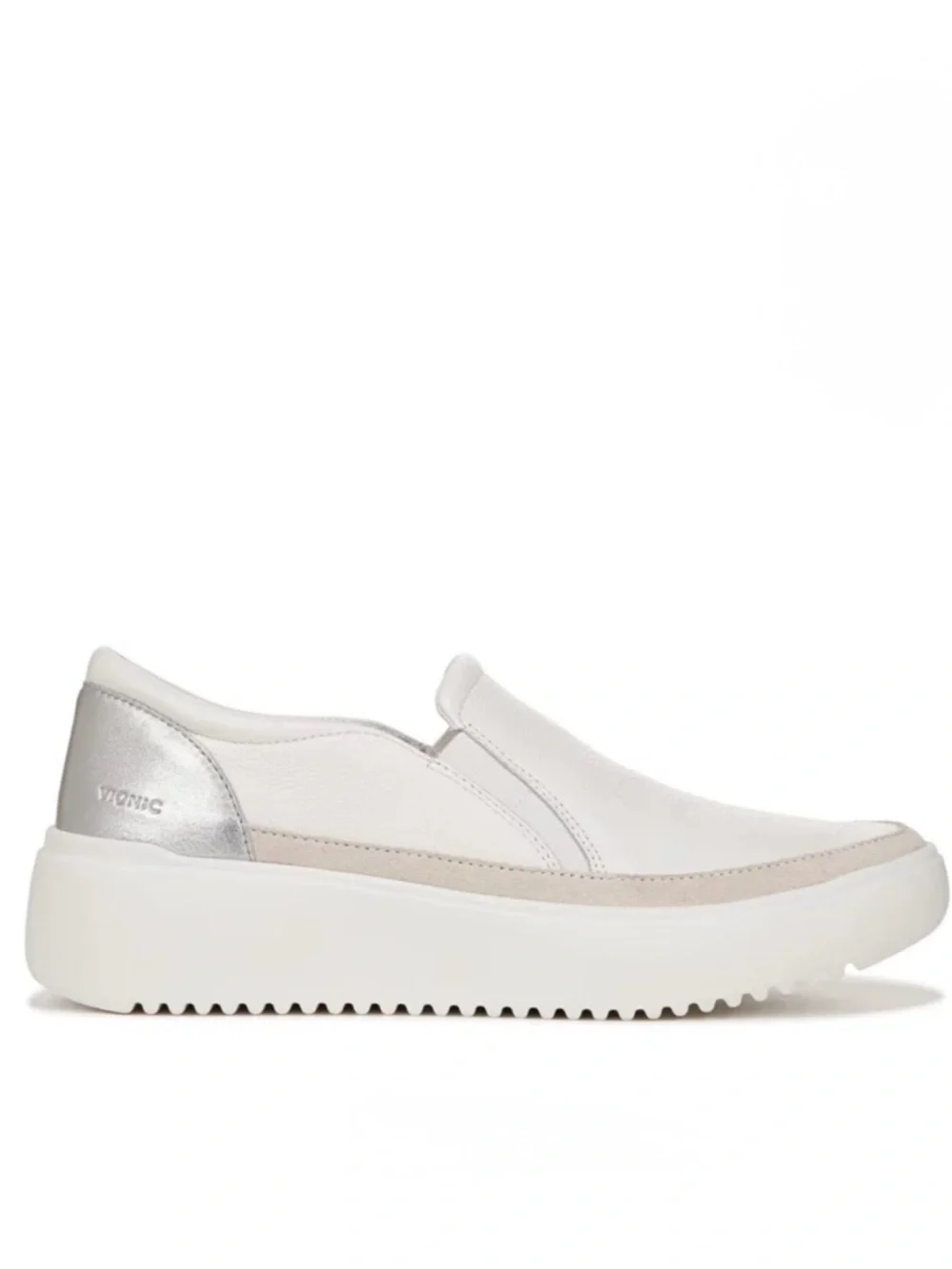 Vionic White Silver Metallic Kearny Leather Platform Slip On Sneakers Size 7 - Picture 3 of 11